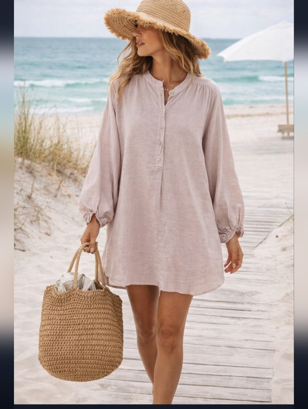 🌟7/25$ REFKA Light Blush Button Henley Tunic Dress